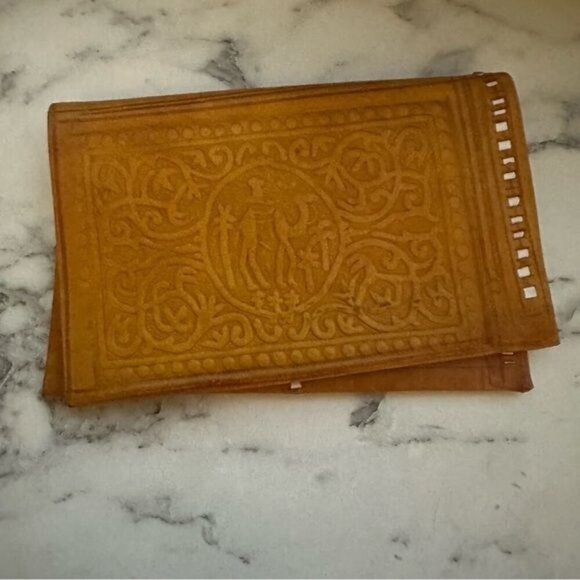 Treasures Of Morocco Wallet Leather Genuine carved Bi-fold Handmade cognac - Picture 5 of 7